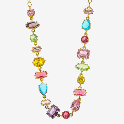 Sparkle Allure Womens Multi Color Cubic Zirconia 14K Gold Over Brass 16 Inch Tennis Necklace