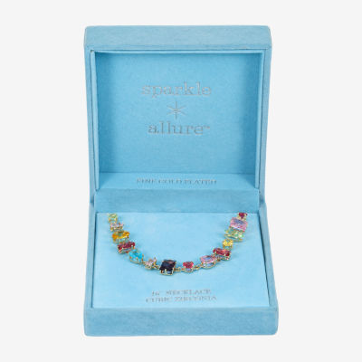 Sparkle Allure Womens Multi Color Cubic Zirconia 14K Gold Over Brass 16 Inch Tennis Necklace