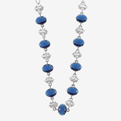 Sparkle Allure Womens Blue Cubic Zirconia Pure Silver Over Brass 16 Inch Tennis Necklace
