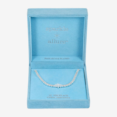 Sparkle Allure Womens Cubic Zirconia Pure Silver Over Brass 16 Inch Tennis Necklace