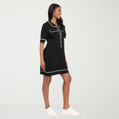 London Times Womens Short Sleeve Sweater Dress, Color: Black