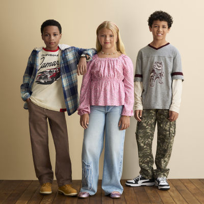 Thereabouts Little & Big Kid Boys V Neck Long Sleeve Regular Fit Graphic T-Shirt