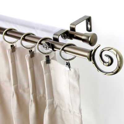 Rod Desyne Double 13/16" Adjustable Curtain with Spiral Finials