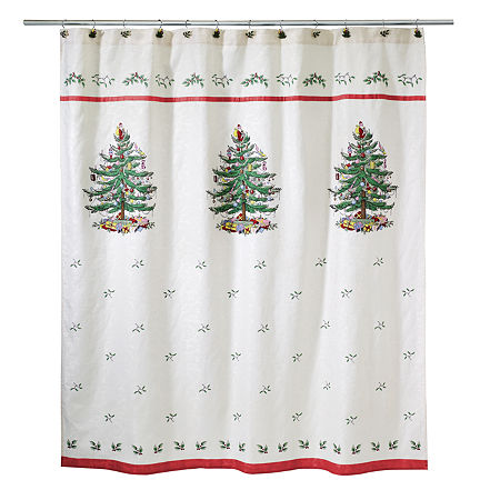 Avanti Spode Christmas Tree Shower Curtain, One Size, Red