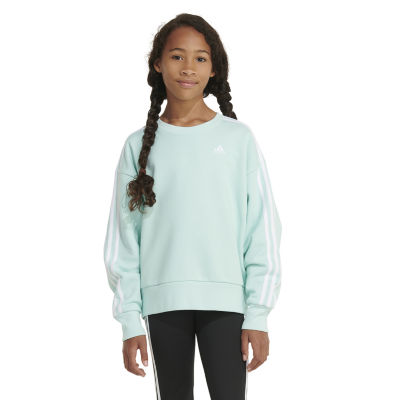 adidas Big Girls Embroidered Crew Neck Long Sleeve Fleece Sweatshirt