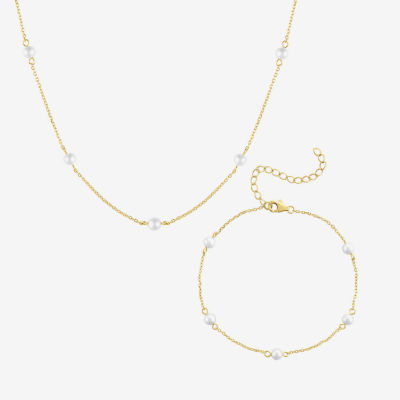 Yes, Please! Womens White Cultured Freshwater Pearl 14K Gold Over Silver 2-pc. Jewelry Set