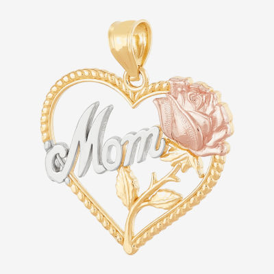 Mom Womens 14K Tri-Color Gold Heart Pendants
