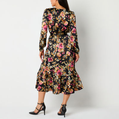 R & K Originals Womens Long Sleeve Floral Fit + Flare Dress