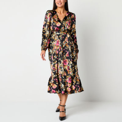 R & K Originals Womens Long Sleeve Floral Fit + Flare Dress