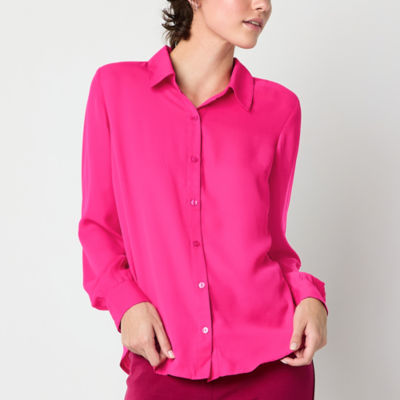 by&by Juniors Womens Long Sleeve Regular Fit Button-Down Shirt