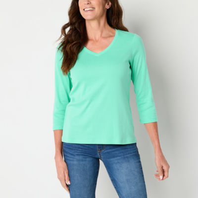 St. John's Bay Womens V Neck 3/4 Sleeve T-Shirt