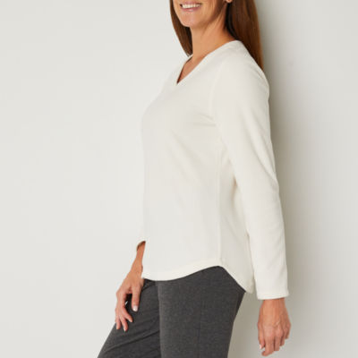 St. John's Bay Polar Fleece Womens V Neck Long Sleeve Sweatshirt