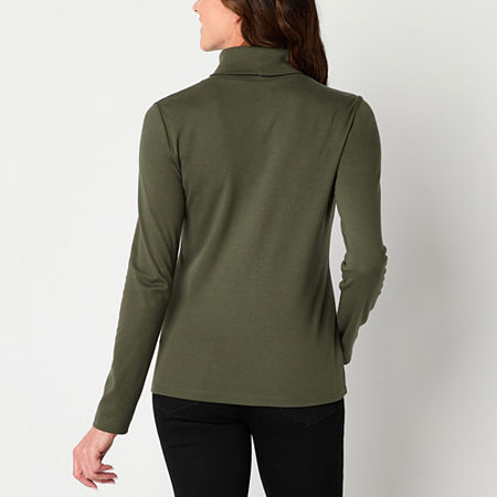 St. John's Bay Womens Turtleneck Long Sleeve T-Shirt, Petite Xx-large, Green