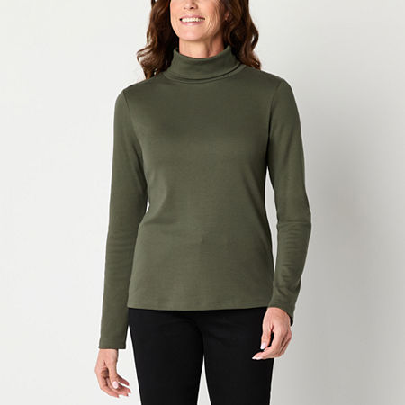 St. John's Bay Womens Turtleneck Long Sleeve T-Shirt, Petite Xx-large, Green