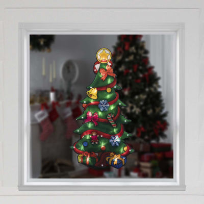 Northlight Prelit Tree With Gift Christmas Window Decor