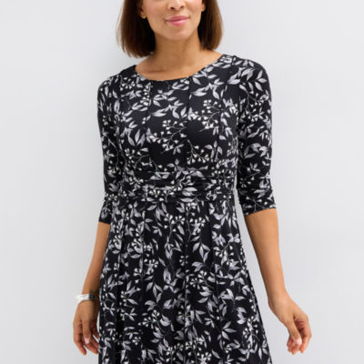 Perceptions Womens 3/4 Sleeve Floral Midi Fit + Flare Dress, Color