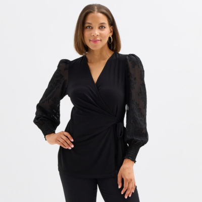 Black Label by Evan-Picone Womens V Neck Long Sleeve Blouse, Color