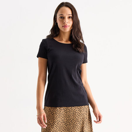 St. John's Bay Womens Crew Neck Short Sleeve T-shirt In Black