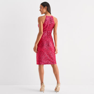 Bob Mackie Womens Sequin Sleeveless Midi Sheath Dress
