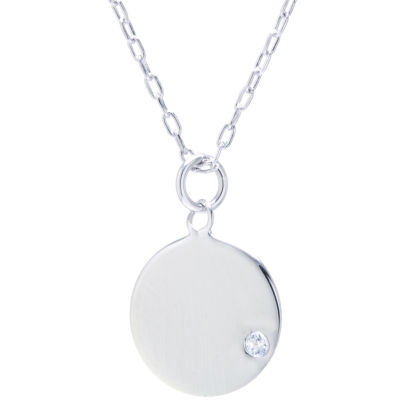 Silver Treasures Sterling Silver 16 Inch Cable Cubic Zirconia Round Pendant Necklace