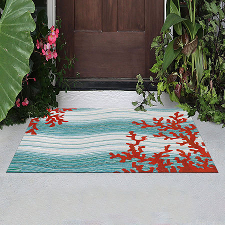 Liora Manne Visions Iv Coral Reef Rectangular Rugs & Floor Coverings Indoor Outdoor Waves Accent Rugs, One Size, Blue