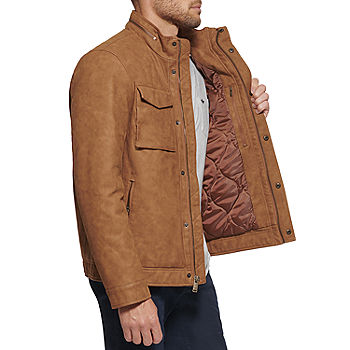Dockers Mens Faux Suede Military Jacket, Color: Saddle Brown