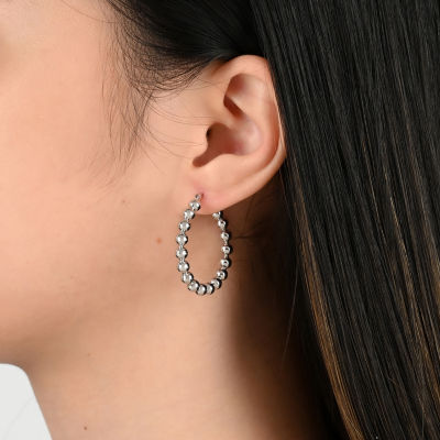 Womens Sterling Silver 30mm Round Hoop Earrings