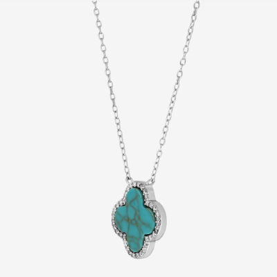 Womens Simulated Turquoise Sterling Silver Pendant Necklace