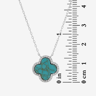 Womens Simulated Turquoise Sterling Silver Pendant Necklace