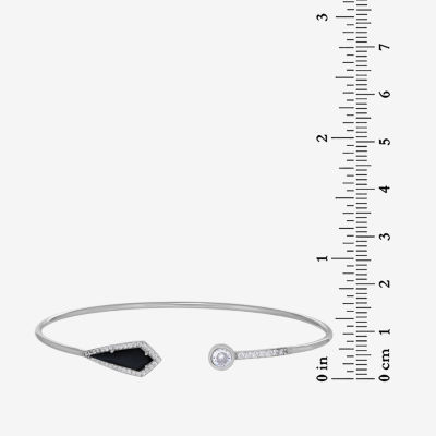 Black Onyx Sterling Silver Round Bangle Bracelet