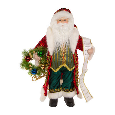 Kurt Adler 18-Inch Fabric And Resin With Wreath Santa Figurine