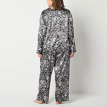 Ambrielle Womens Plus Long Sleeve Pant Satin Pajama Set