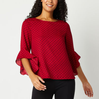 Black Label by Evan-Picone Dot Womens Crew Neck 3/4 Sleeve Blouse ...