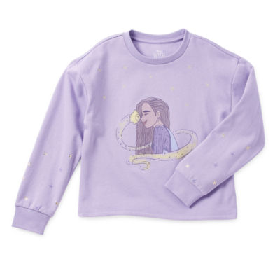 Disney Collection Little & Big Girls Crew Neck Long Sleeve Wish Sweatshirt,  Color: Magic Mauve - JCPenney