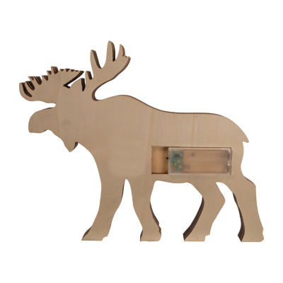 Kurt Adler 12x9.5-Inch Wooden Moose Lighted Christmas Tabletop Decor