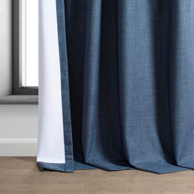 Exclusive Fabrics & Furnishing Performance Linen Hotel 100% Blackout Rod Pocket Back Tab Single Curtain Panel