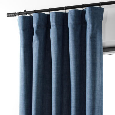 Exclusive Fabrics & Furnishing Performance Linen Hotel 100% Blackout Rod Pocket Back Tab Single Curtain Panel