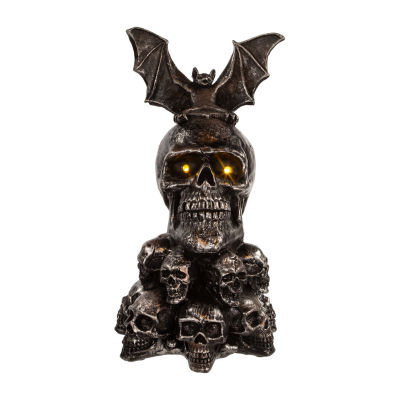 Kurt Adler 11.5 Inch Battery-Operated Bat On Skull Halloween Tabletop Decor