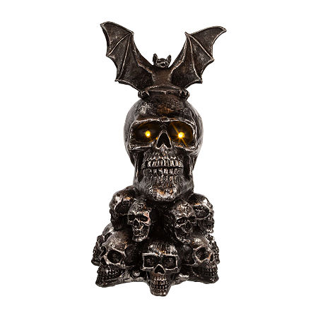 Kurt Adler 11.5 Inch Battery-Operated Bat On Skull Halloween Tabletop Decor, One Size, Black