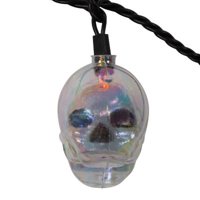 Kurt Adler Ul 10-Light Rgb Led Glitter Skull Indoor Outdoor String Lights