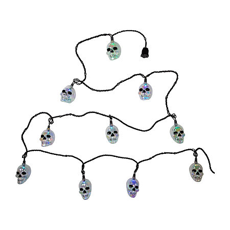 Kurt Adler Ul 10-Light Rgb Led Glitter Skull String Lights, One Size, White