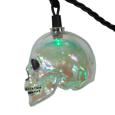 Kurt Adler Ul 10-Light Rgb Led Glitter Skull Indoor Outdoor String Lights