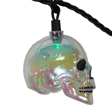 Kurt Adler Ul 10-Light Rgb Led Glitter Skull String Lights, One Size, White