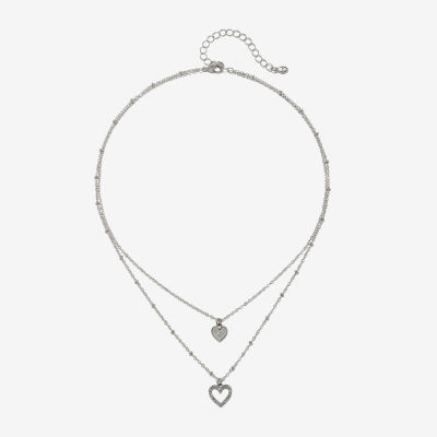 Bijoux Bar Delicates Silver Tone Glass 16 Inch Link Heart Strand Necklace