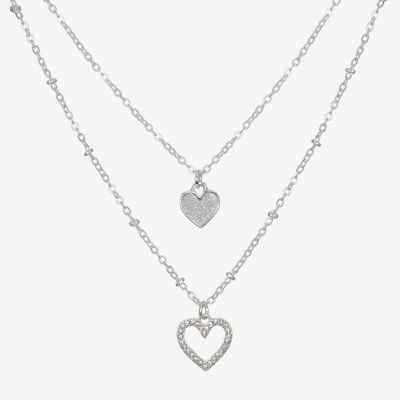 Bijoux Bar Delicates Silver Tone Glass 16 Inch Link Heart Strand Necklace