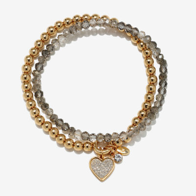 Bijoux Bar Delicates Gold Tone 2-pc. Heart Bracelet Set