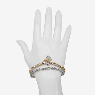 Bijoux Bar Delicates Gold Tone 2-pc. Heart Bracelet Set