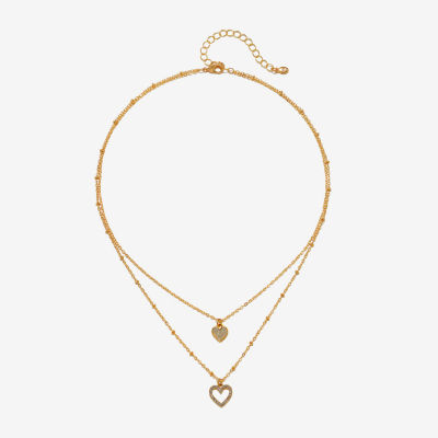 Bijoux Bar Delicates Gold Tone Glass 16 Inch Link Heart Strand Necklace