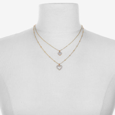 Bijoux Bar Delicates Gold Tone Glass 16 Inch Link Heart Strand Necklace