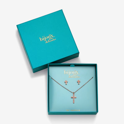 Bijoux Bar Delicates Rose Tone 2-pc. Glass Cross Jewelry Set